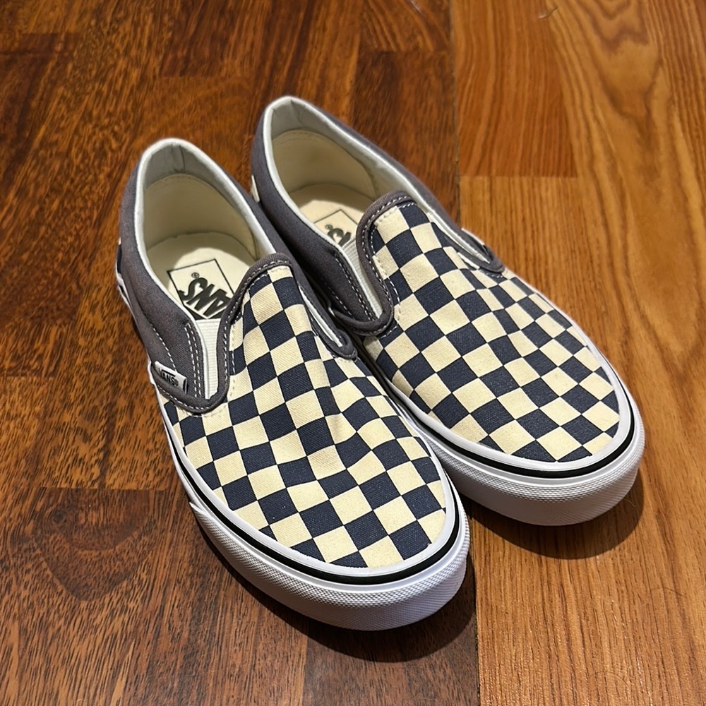 Vans Slip-On Checkerboard Sneakers - Blue and Cream